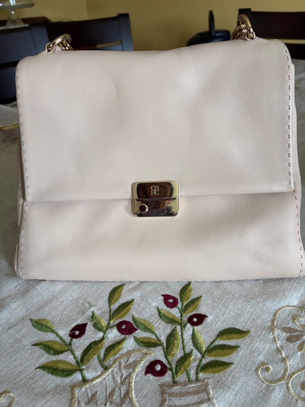 Carolina Herrera Pale Pink Leather Crossbody Bag with Gold Hardware